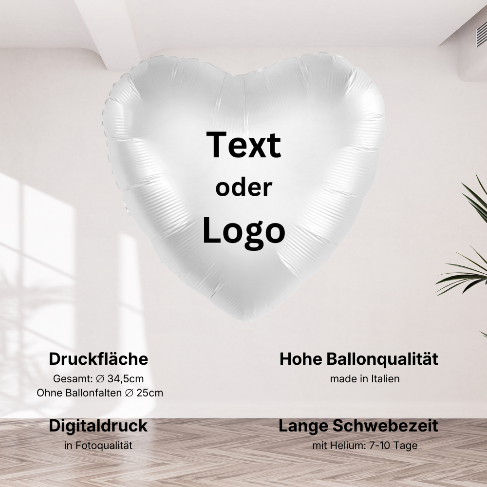 Foil Balloons with Print - Heart Satin White - Ø 43cm