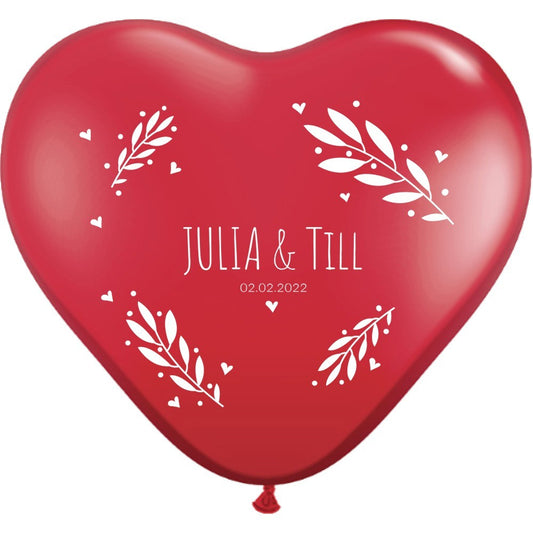 Herzballons bedrucken – Floral mit Namen & Datum