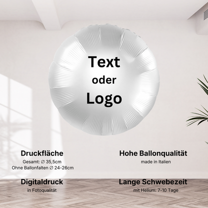Folienballons bedrucken - Rund Satin Weiß - Ø 43cm
